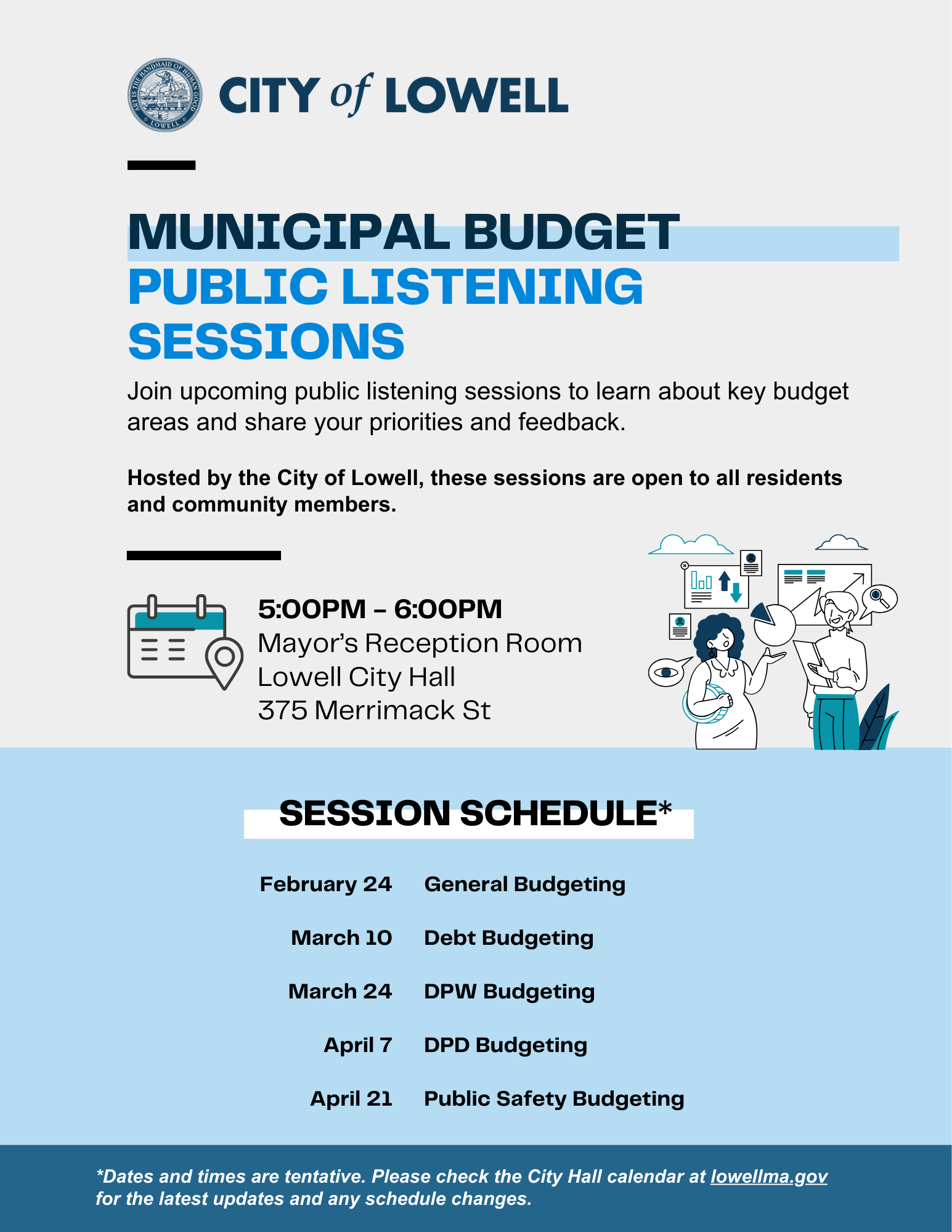 flyer for Municipal Budget Listening Sessions in 2026