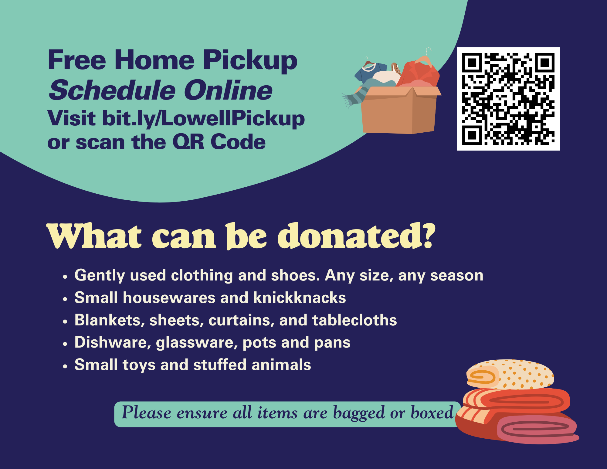 What can be donated? Free curbside pickup information in English